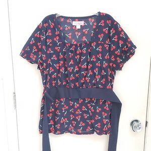 Navy Blue Cute Cherry Scrub Scrubs Shirt L